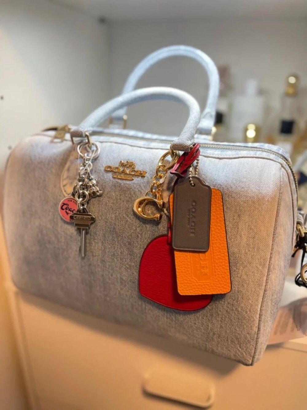 NWT - Rowan Large Satchel Bag In Loved Denim With Charms
